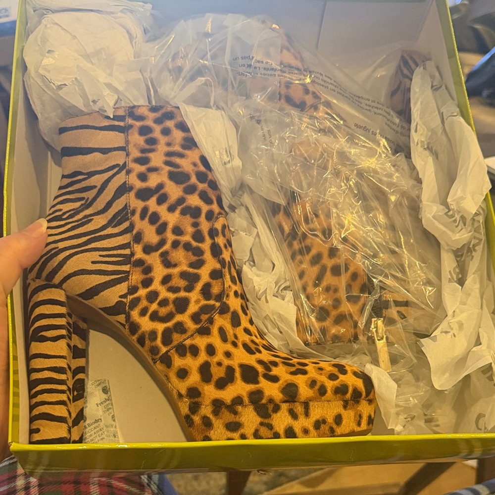 Leopard and Zebra Print Heeled Boots